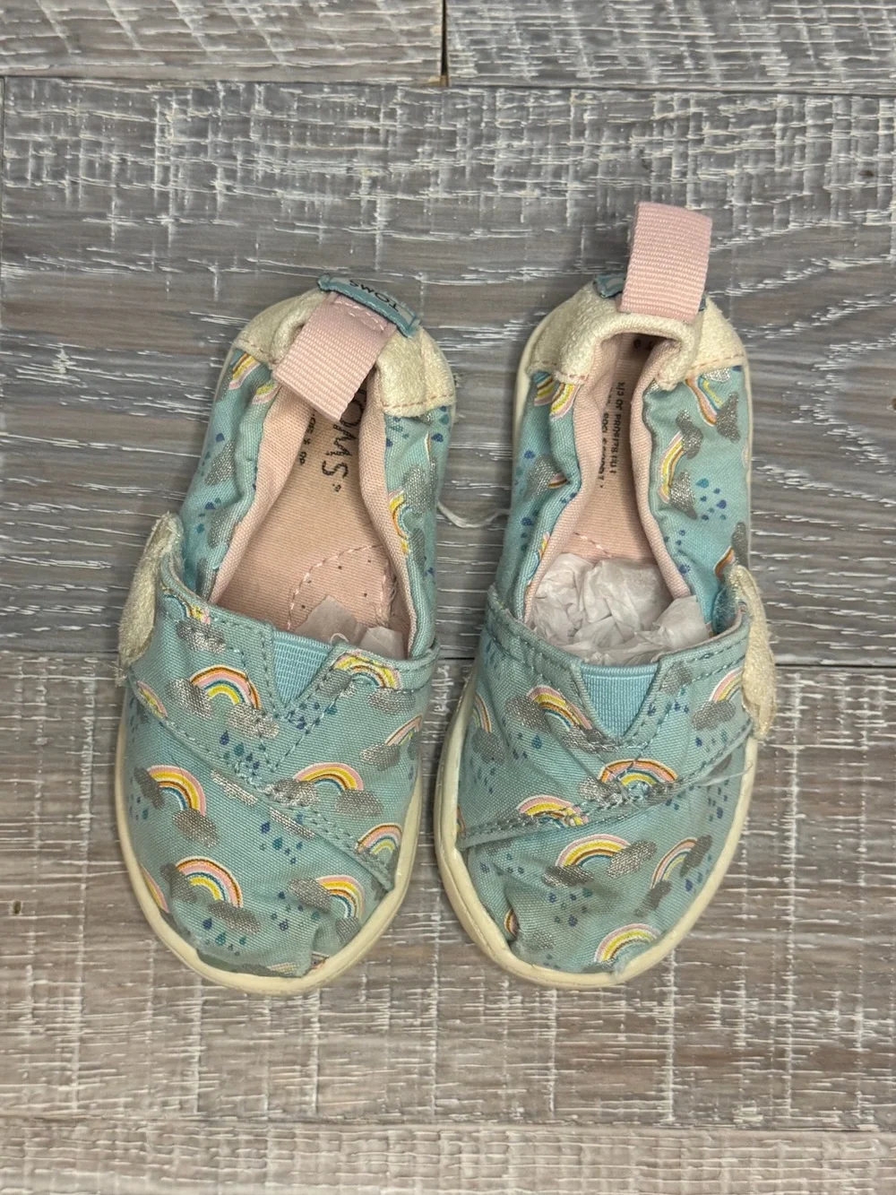 Toms Mint Green Rainbow 🌈 Slip-On Baby & Walker Shoes